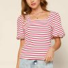 Clothing Skies Are Blue | Skies Are Blue Alia Striped Square Neck Top Clothing Red White