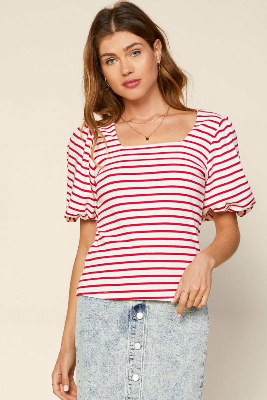 Clothing Skies Are Blue | Skies Are Blue Alia Striped Square Neck Top Clothing Red White