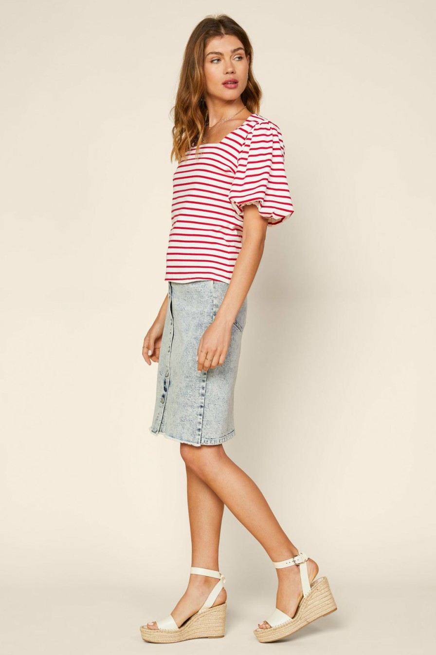 Clothing Skies Are Blue | Skies Are Blue Alia Striped Square Neck Top Clothing Red White