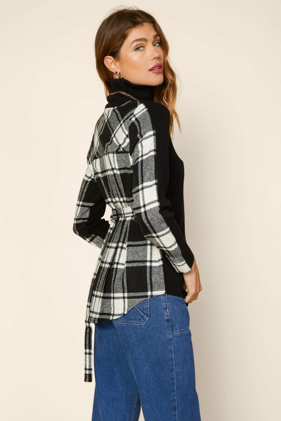 Clothing Skies Are Blue | Skies Are Blue Plaid Back Turtleneck Sweater Clothing Black