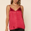 Clothing Skies Are Blue | Skies Are Blue Satin Scalloped Cami Top Clothing Crimson Red