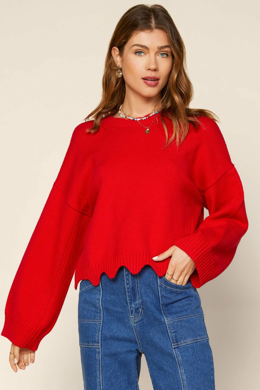 Clothing Skies Are Blue | Skies Are Blue Clothing Raya Scallop Trimmed Sweater Fiery Red