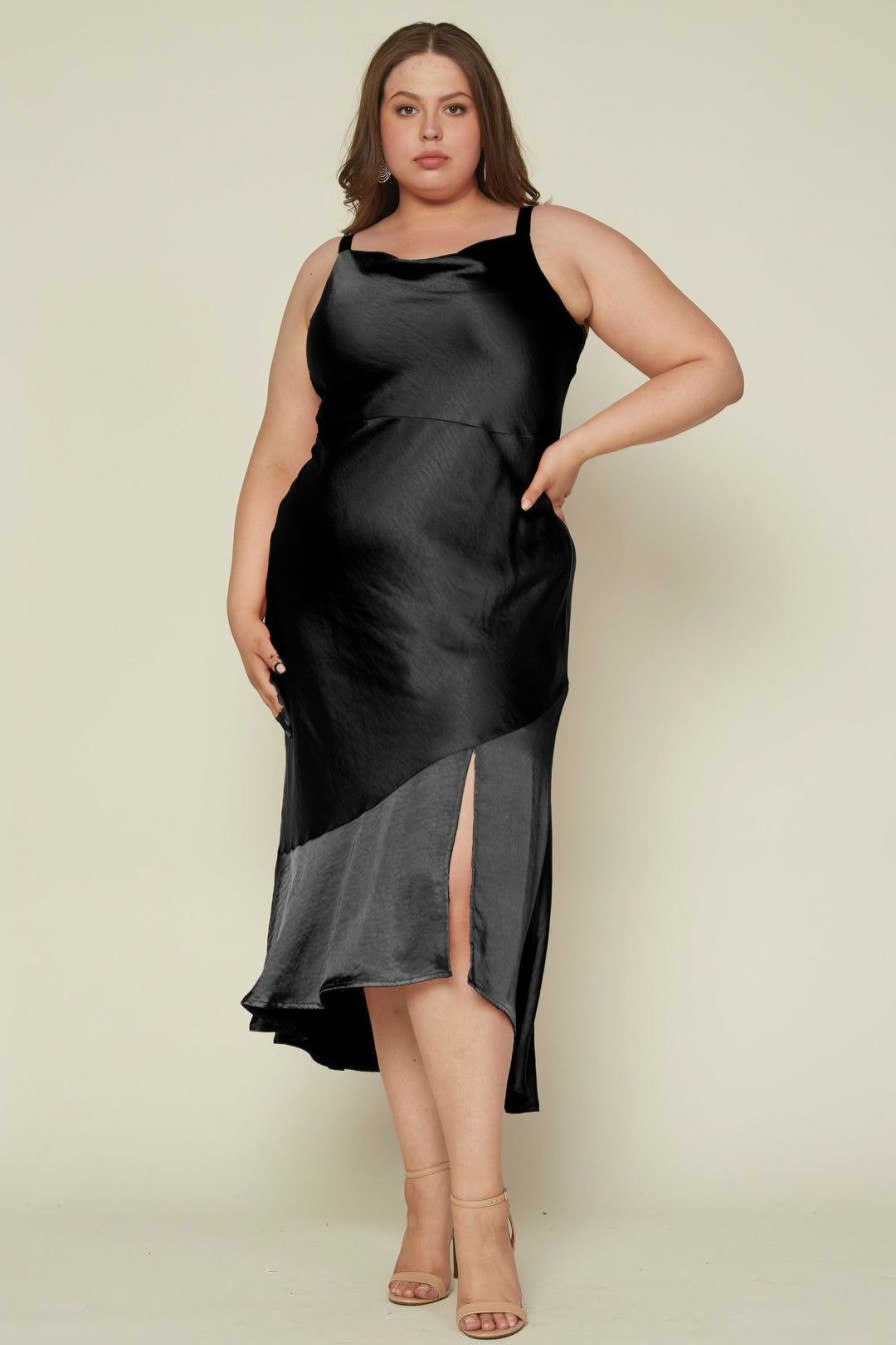 Plus Size Skies Are Blue | Skies Are Blue Plus Size Cowl Neck Midi Dress Clothing Black