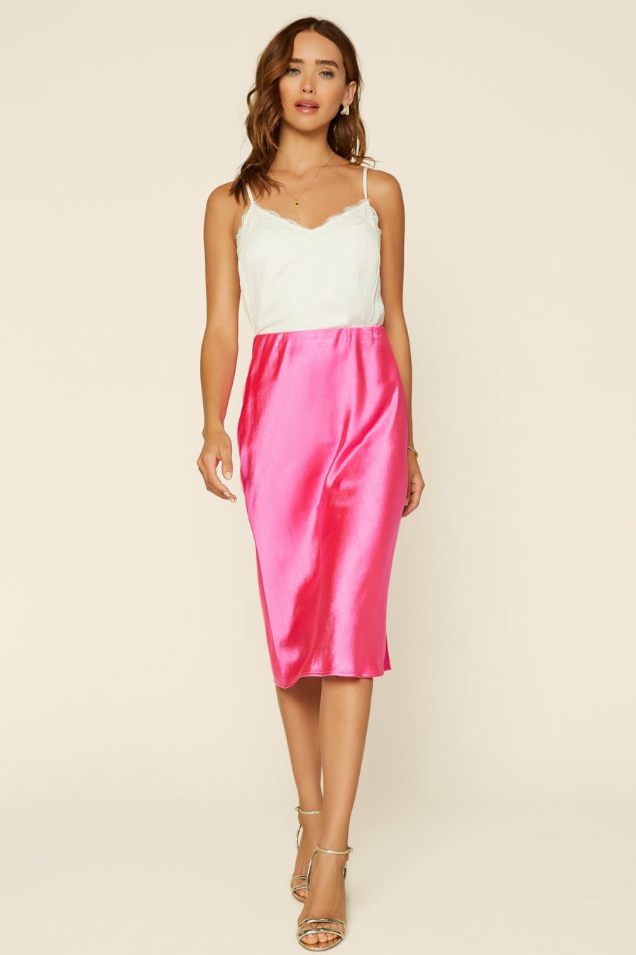 Clothing Skies Are Blue | Skies Are Blue Satin Slip Midi Skirt Clothing Hot Pink