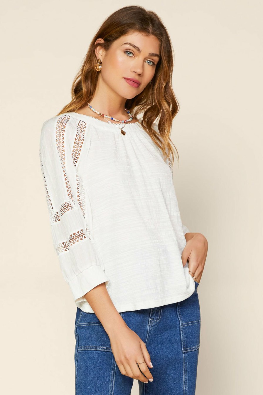 Clothing Skies Are Blue | Skies Are Blue Crochet Trim Knit Top Off White