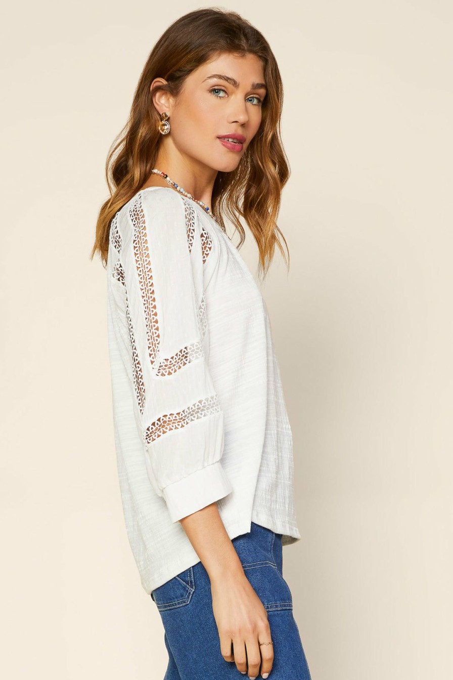 Clothing Skies Are Blue | Skies Are Blue Crochet Trim Knit Top Off White