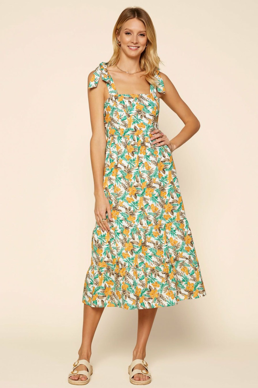 Clothing Skies Are Blue | Skies Are Blue Tropical Tie Shoulder Dress Clothing Marigold-Teal