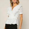 Clothing Skies Are Blue | Skies Are Blue Peplum Eyelet Blouse New In Clothing White