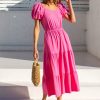 Clothing Skies Are Blue | Skies Are Blue Puff Sleeve Midi Dress New In Clothing Pink