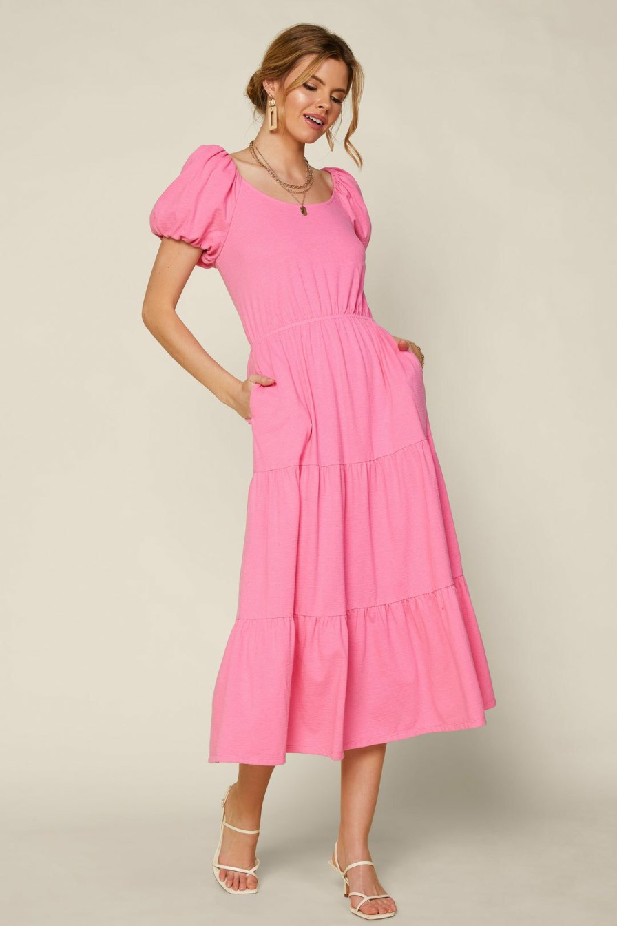 Clothing Skies Are Blue | Skies Are Blue Puff Sleeve Midi Dress New In Clothing Pink