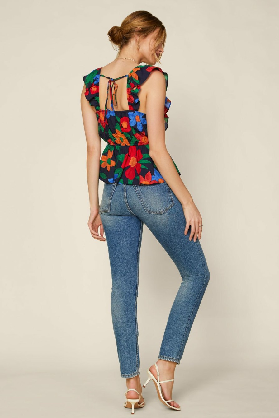 Clothing Skies Are Blue | Skies Are Blue New In Clothing Luna Floral Peplum Top Navy Blue