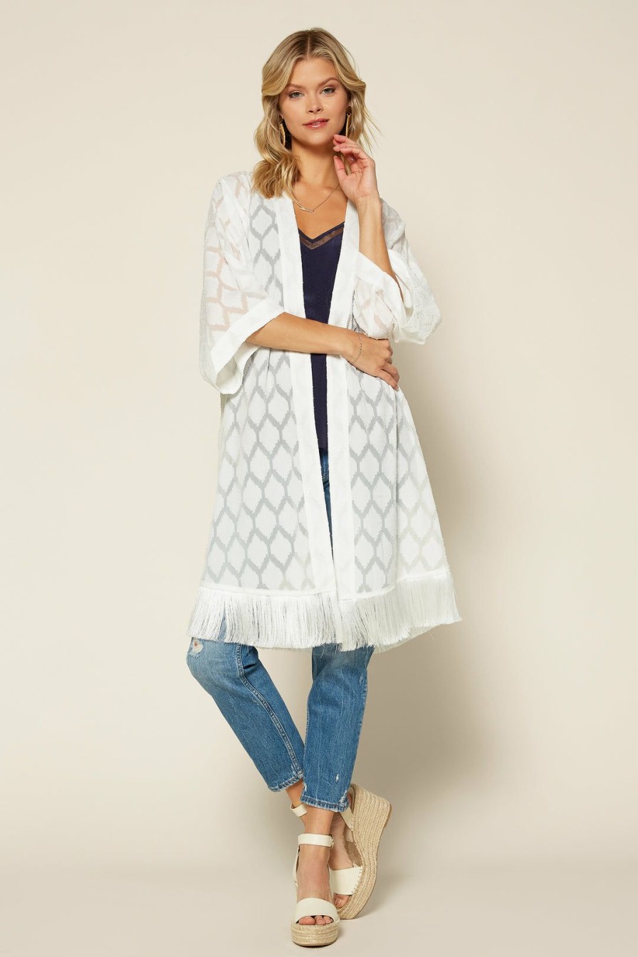 Clothing Skies Are Blue | Skies Are Blue Jacquard Fringe Duster White