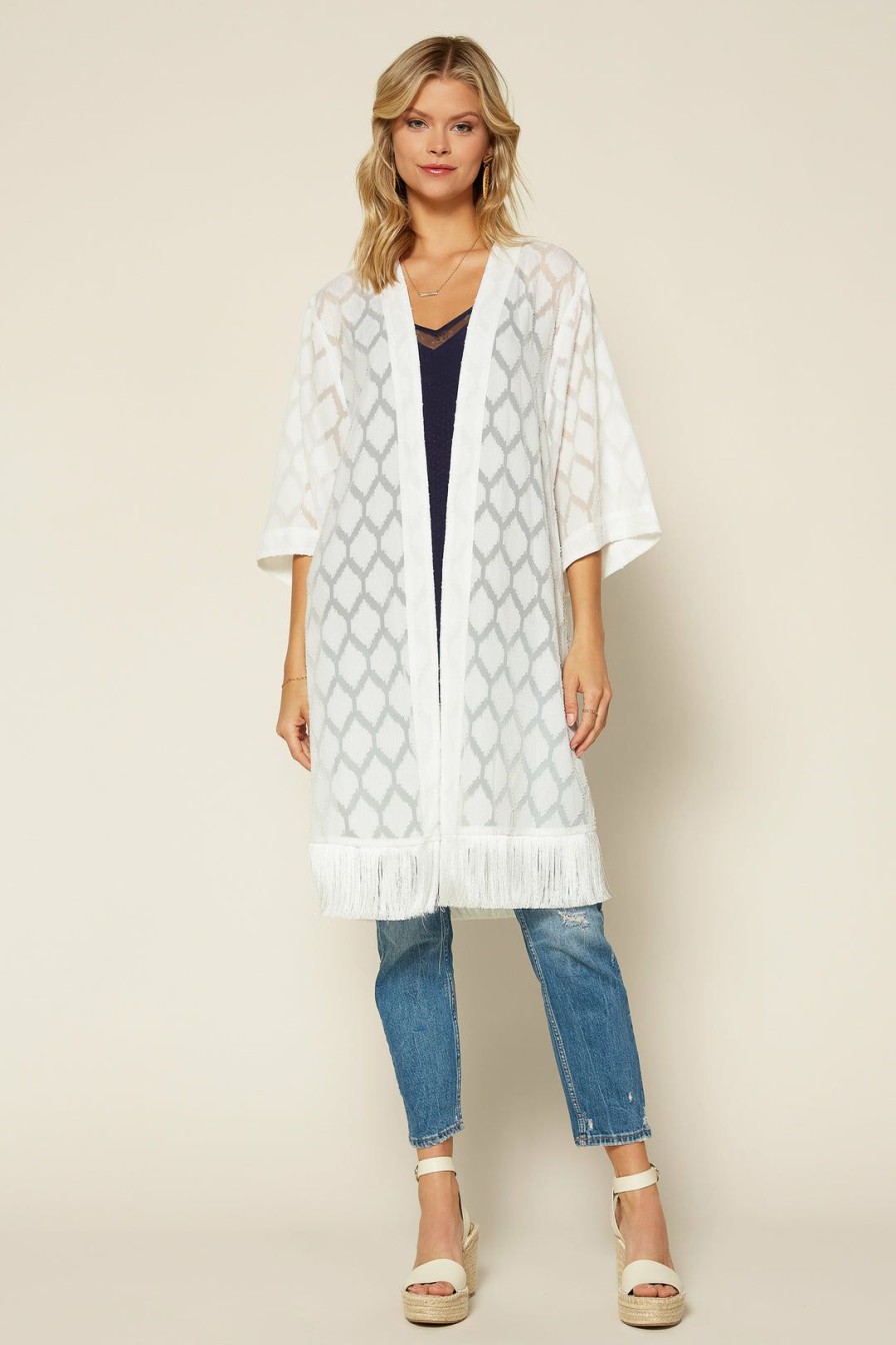 Clothing Skies Are Blue | Skies Are Blue Jacquard Fringe Duster White