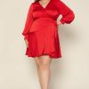 Plus Size Skies Are Blue | Skies Are Blue Plus Size Surplice Wrap Mini Dress Clothing Red