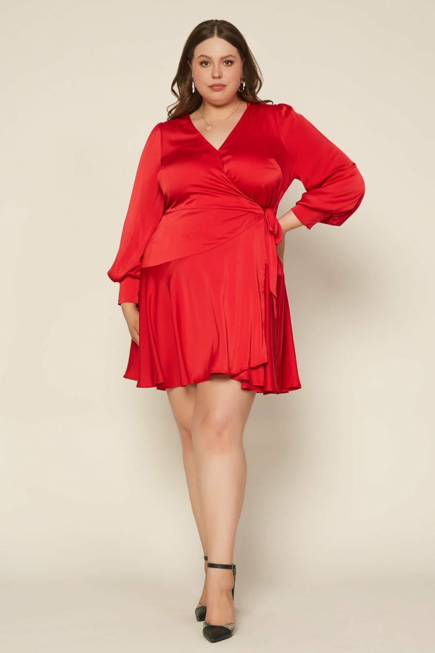 Plus Size Skies Are Blue | Skies Are Blue Plus Size Surplice Wrap Mini Dress Clothing Red