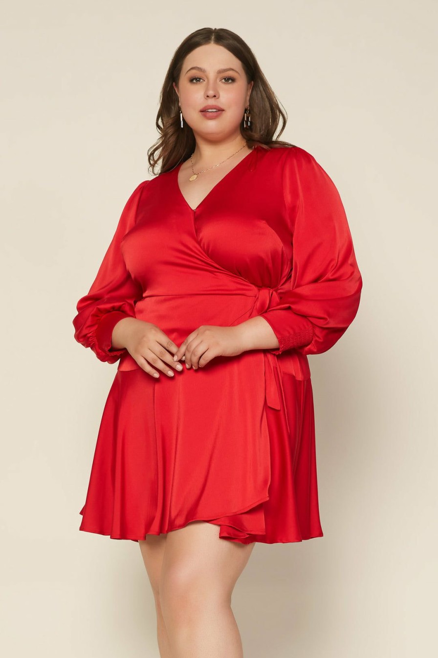 Plus Size Skies Are Blue | Skies Are Blue Plus Size Surplice Wrap Mini Dress Clothing Red