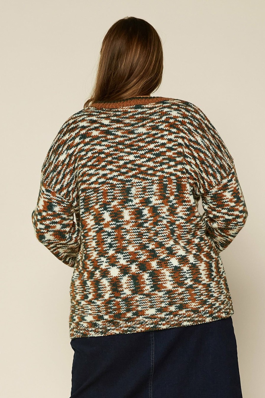 Plus Size Skies Are Blue | Skies Are Blue Plus Size Space Dye Sweater Green-Camel