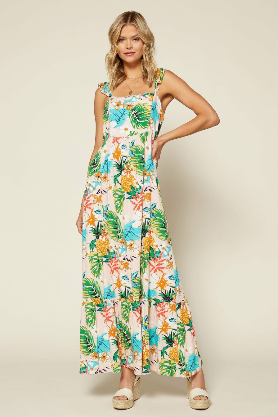 Clothing Skies Are Blue | Skies Are Blue Elliot Botanical Maxi Dress Clothing Tropical Green