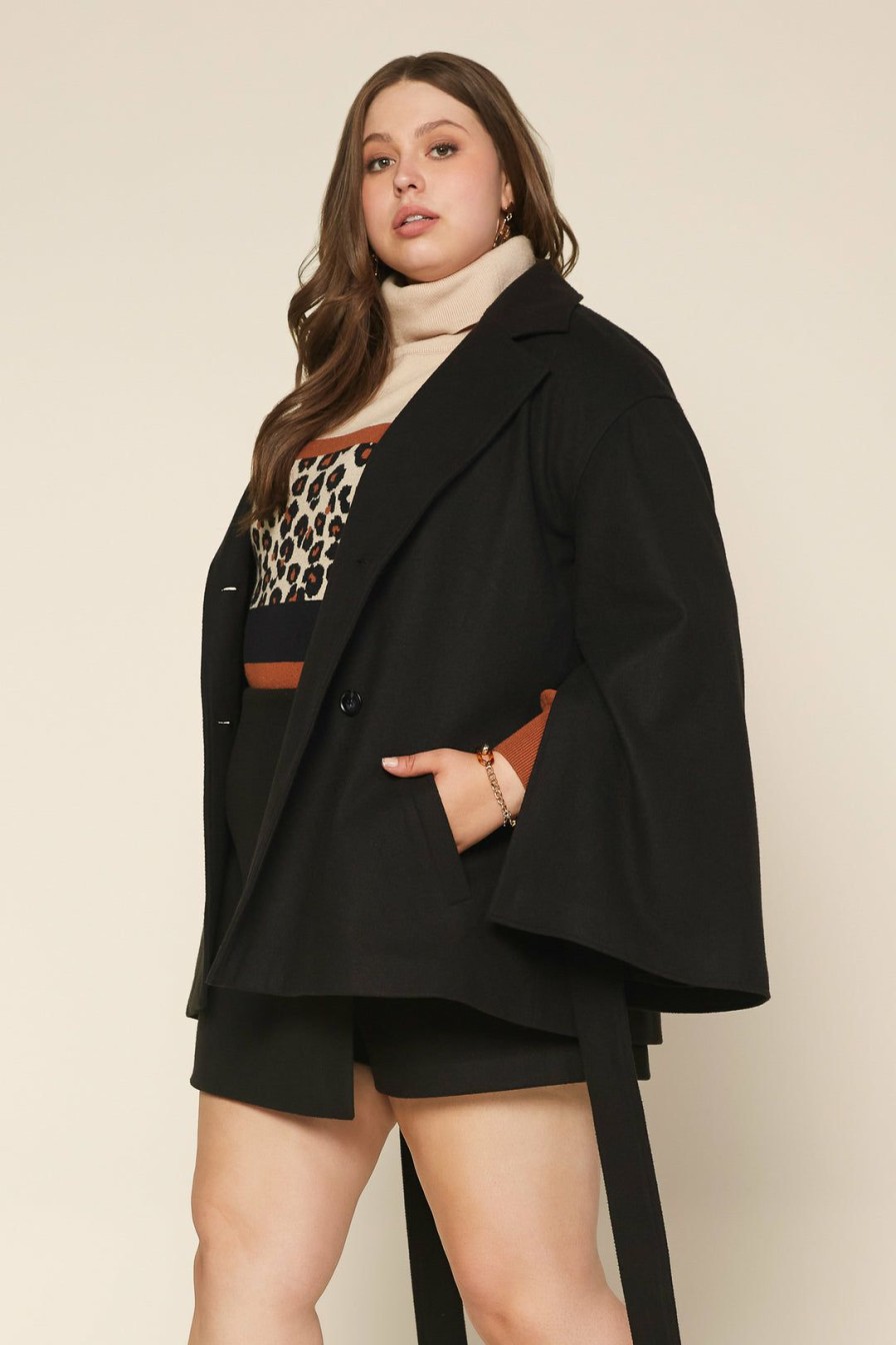 Plus Size Skies Are Blue | Skies Are Blue Clothing Plus Size Kenzie Belted Cape Coat Black