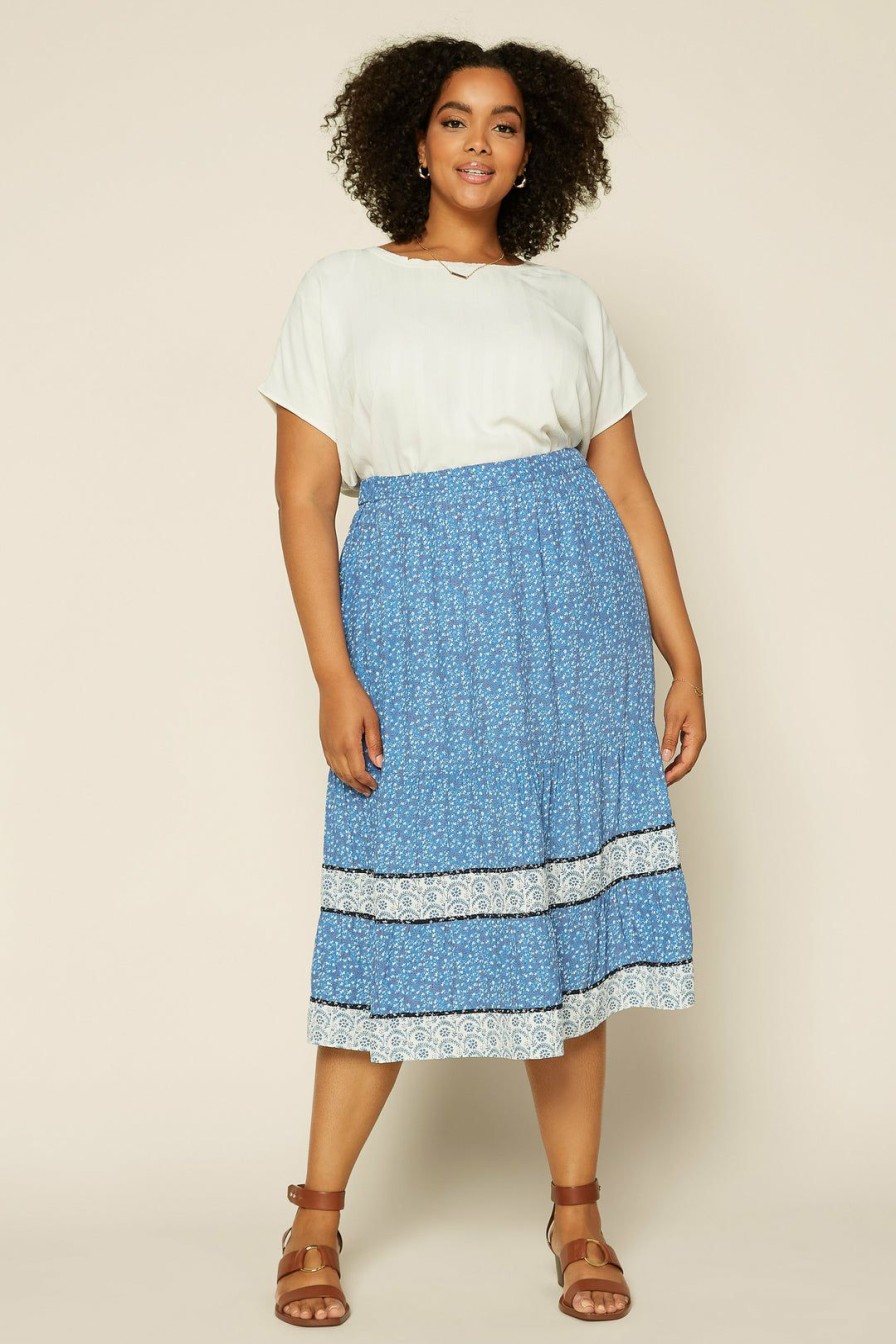 Plus Size Skies Are Blue | Skies Are Plus Size Ditsy Floral Midi Skirt Clothing Blue