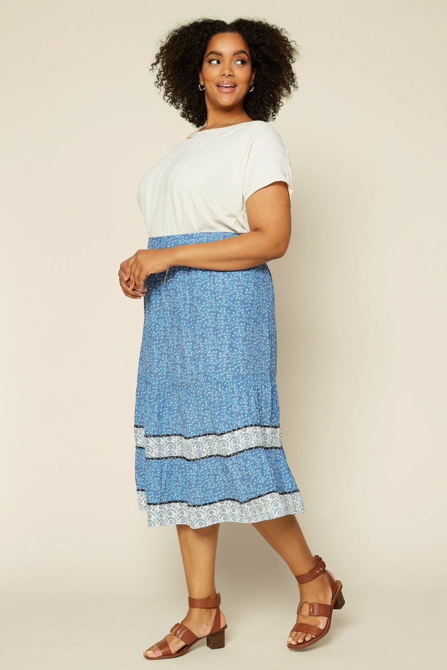 Plus Size Skies Are Blue | Skies Are Plus Size Ditsy Floral Midi Skirt Clothing Blue