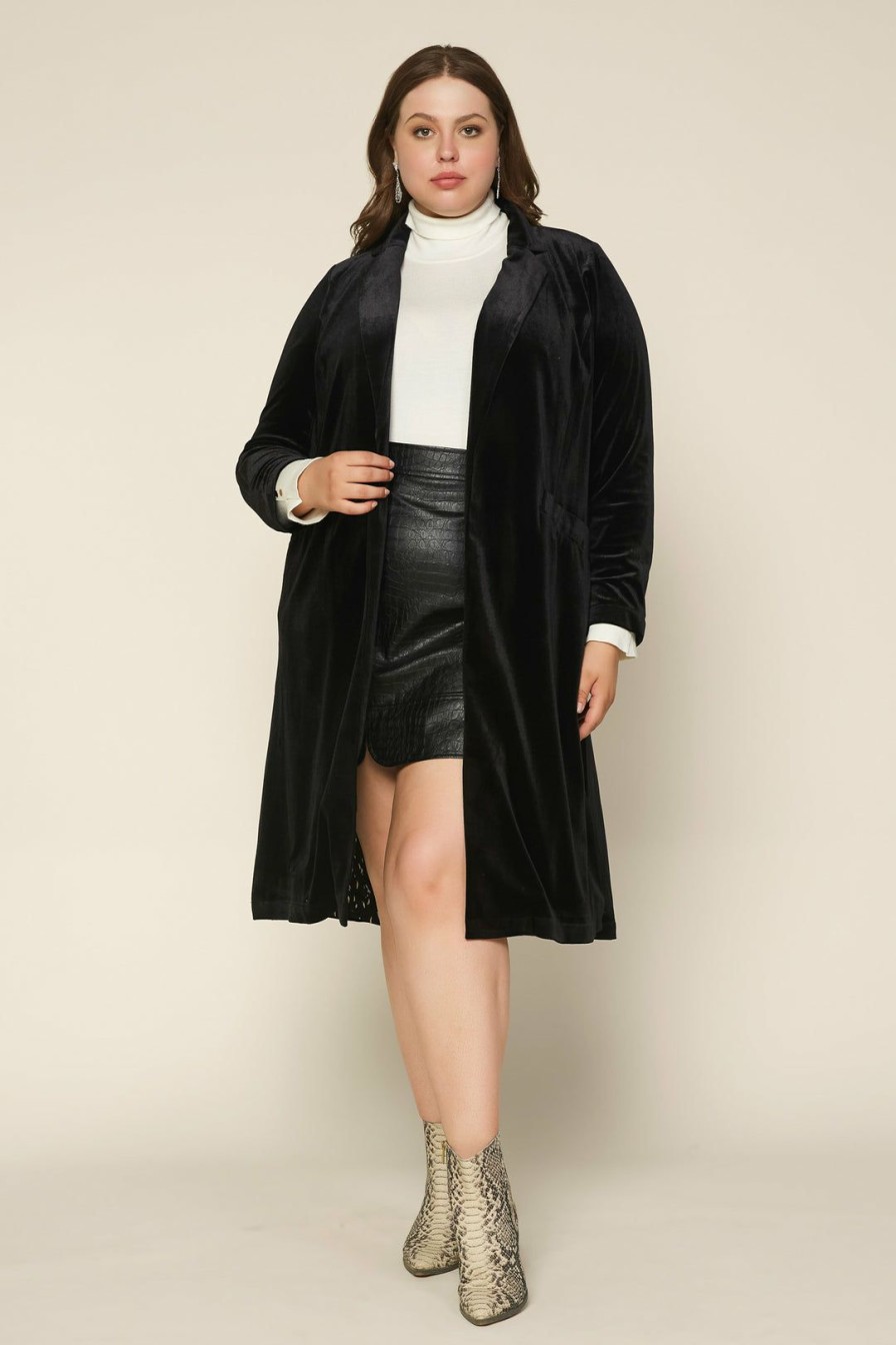 Plus Size Skies Are Blue | Skies Are Blue Plus Size Velvet Duster Coat Black