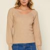 Clothing Skies Are Blue | Skies Are Blue Raglan Sleeve Ribbed Sweater Beige