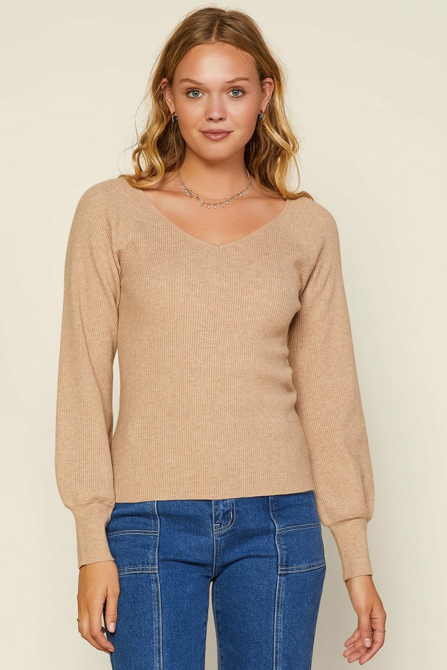 Clothing Skies Are Blue | Skies Are Blue Raglan Sleeve Ribbed Sweater Beige