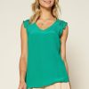 Clothing Skies Are Blue | Skies Are Blue Pleated Shoulder Top Clothing Kelly Green