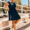 Plus Size Skies Are Blue | Skies Are Blue Clothing Plus Size Penelope Pleated Mini Dress Navy