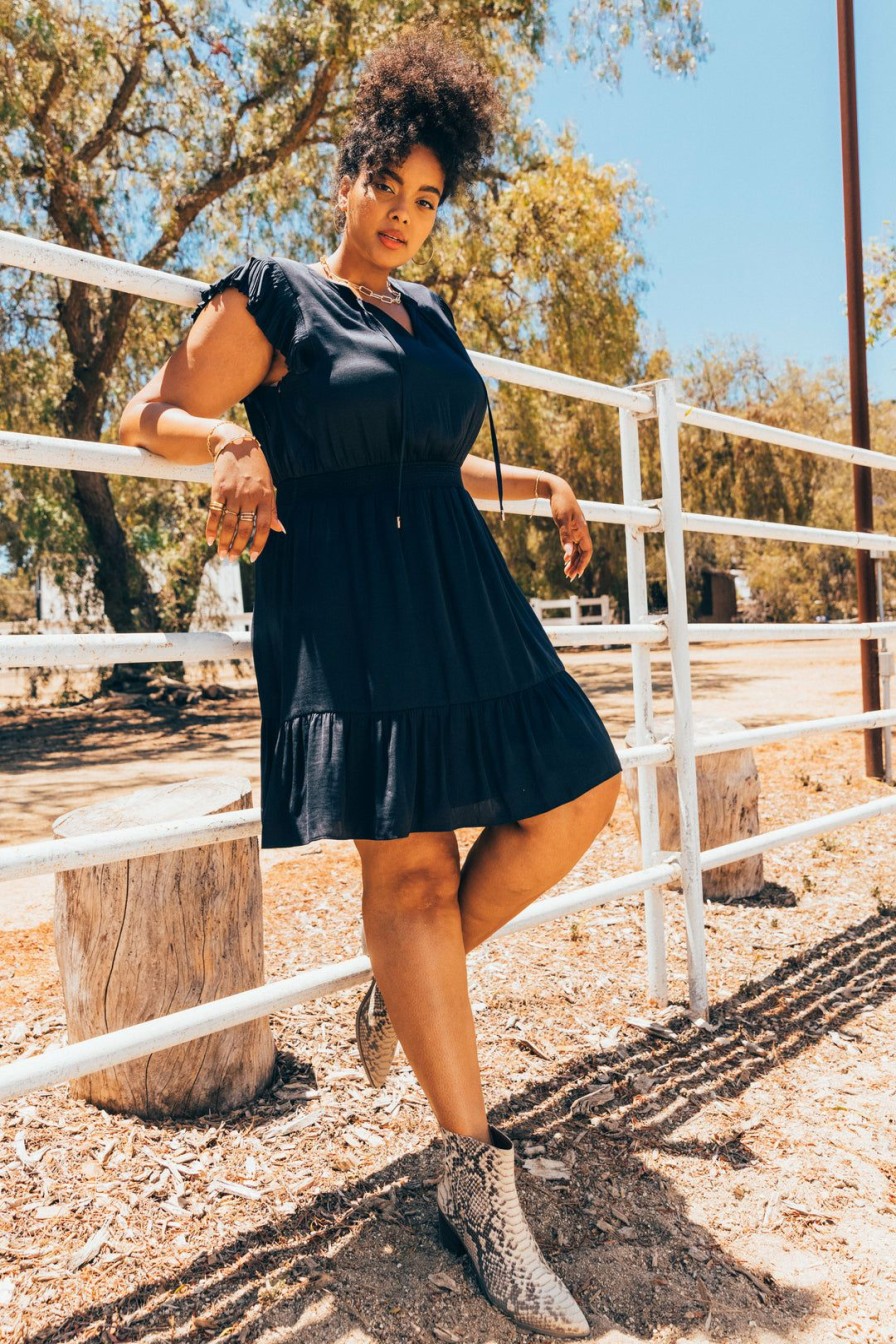 Plus Size Skies Are Blue | Skies Are Blue Clothing Plus Size Penelope Pleated Mini Dress Navy