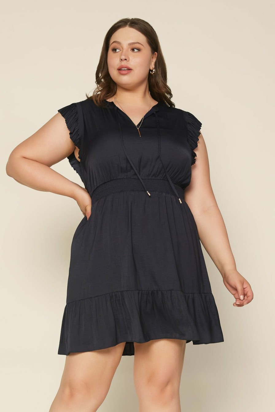 Plus Size Skies Are Blue | Skies Are Blue Clothing Plus Size Penelope Pleated Mini Dress Navy