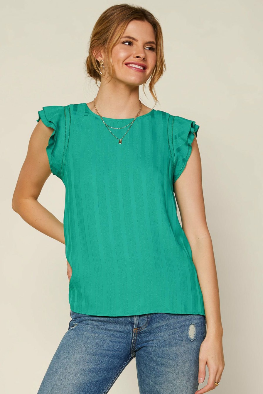 Clothing Skies Are Blue | Skies Are Blue Tops Striped Jacquard Ruffled Top Kelly-Green