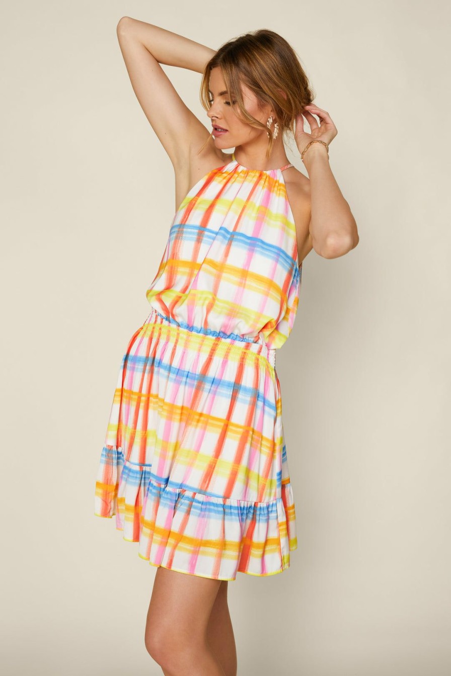 Clothing Skies Are Blue | Skies Are Blue New In Clothing Multi Plaid Halter Dress Yellow Blue Plaid