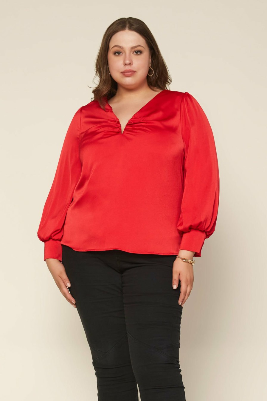 Plus Size Skies Are Blue | Skies Are Blue Plus Size Shir V Neck Blouse Clothing Red