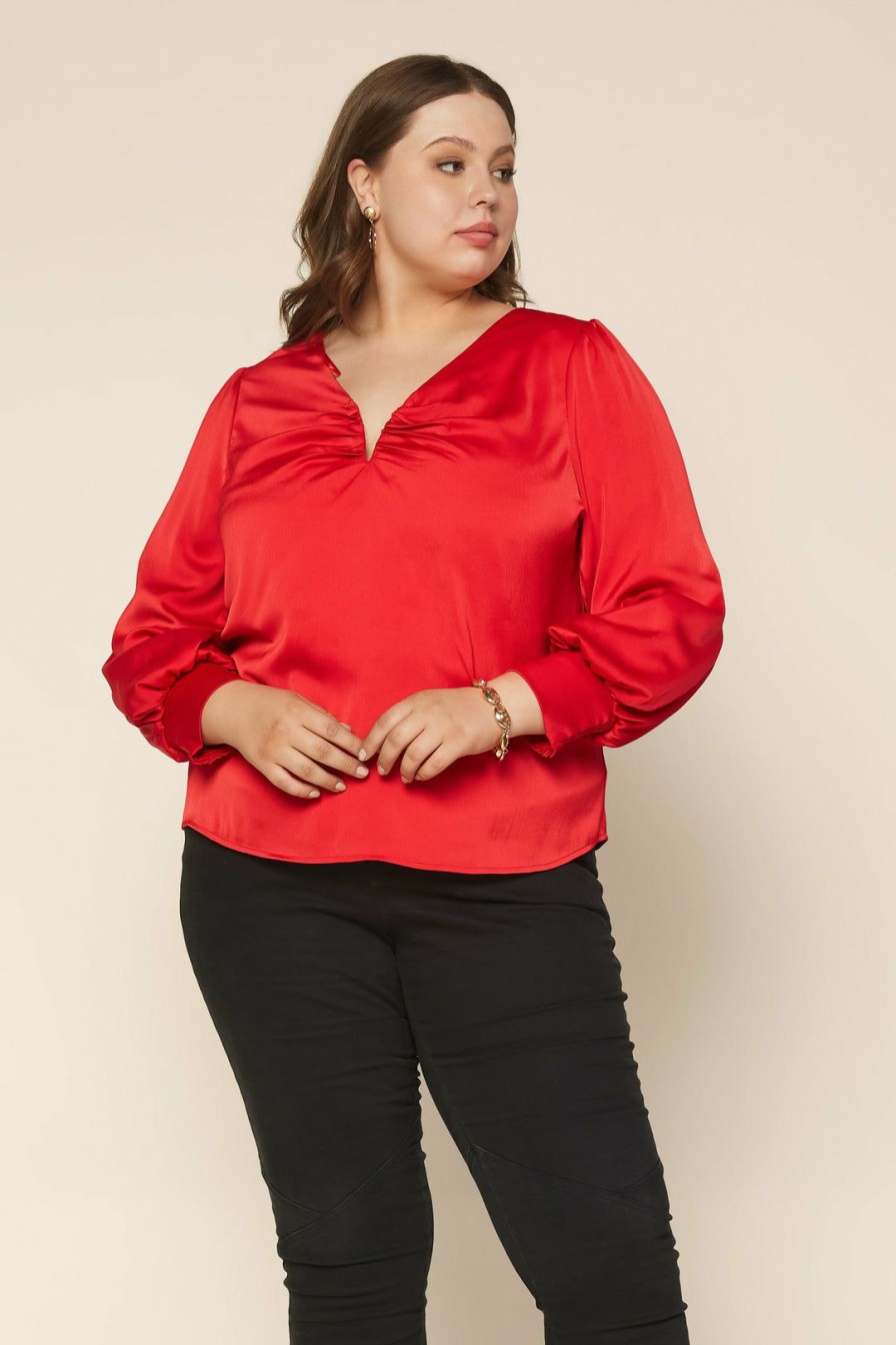 Plus Size Skies Are Blue | Skies Are Blue Plus Size Shir V Neck Blouse Clothing Red