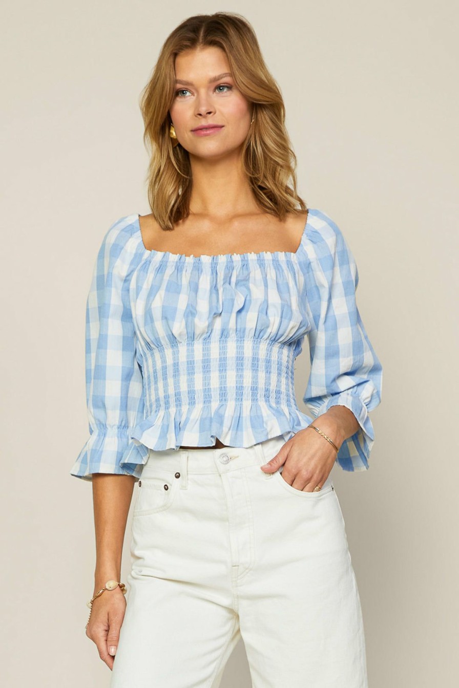 Clothing Skies Are Blue | Skies Are Blue Gingham Peplum Top New In Clothing Light Blue