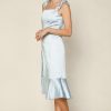 Clothing Skies Are Blue | Skies Are Blue Satin Shoulder Tie Midi Dress New In Clothing Sky Blue