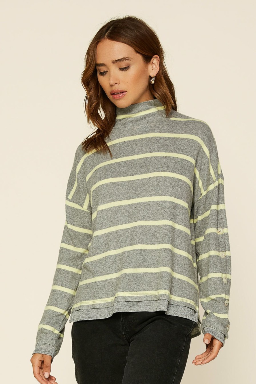 Clothing Skies Are Blue | Skies Are Blue Faye Striped Knit Top Grey-Lime