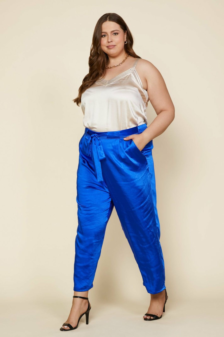 Plus Size Skies Are Blue | Skies Are Blue Clothing Plus Size Wide Leg Satin Pants Cobalt