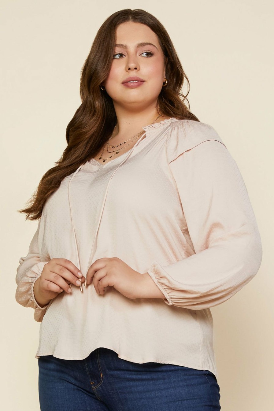 Clothing Skies Are Blue | Skies Are Blue Plus Size Long Sleeve Smocked Top Blush