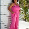 Clothing Skies Are Blue | Skies Are Blue Plus Size Smocked Knit Jumpsuit Pink