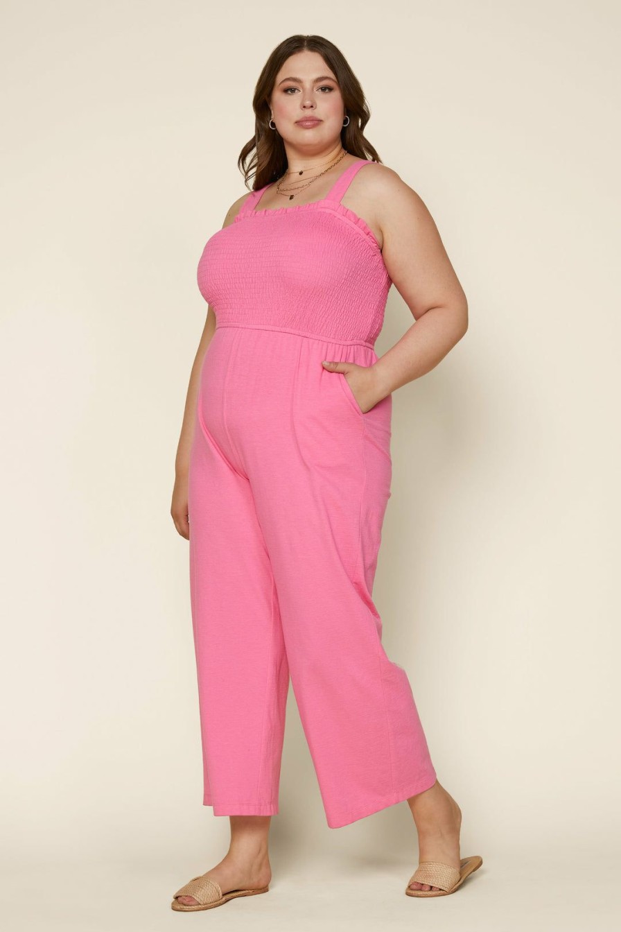 Clothing Skies Are Blue | Skies Are Blue Plus Size Smocked Knit Jumpsuit Pink