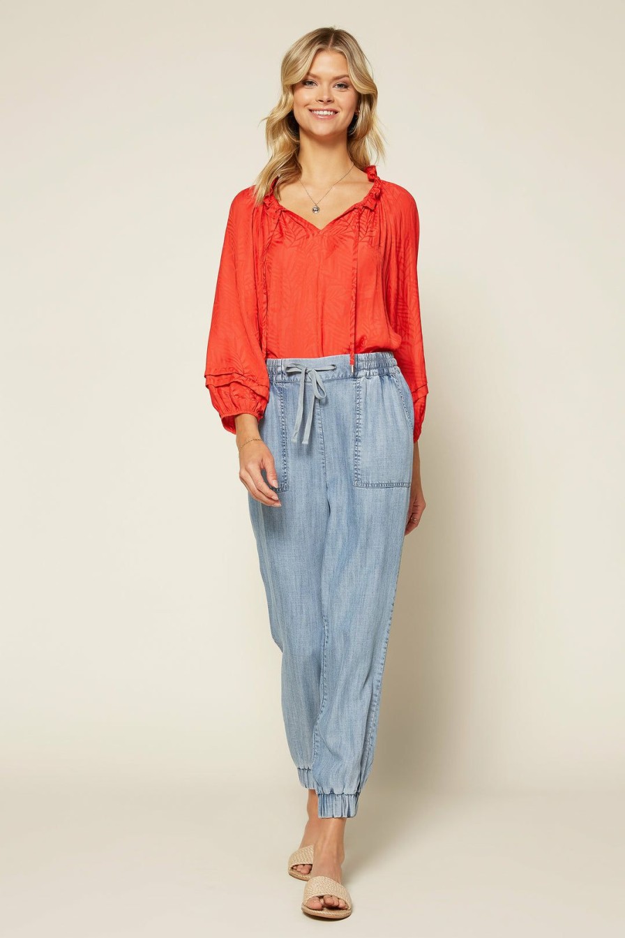 Clothing Skies Are Blue | Skies Are Blue Jacquard Pleated Blouse Clothing Coral