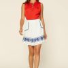 Clothing Skies Are Blue | Skies Are Blue Embroidered Mini Skirt Clothing Off White-Cobalt