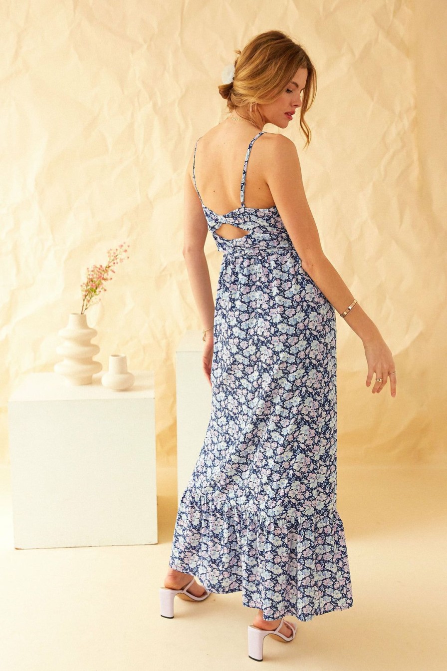 Clothing Skies Are Blue | Skies Are Blue Noah Floral Twisted Back Dress Navy Lavender