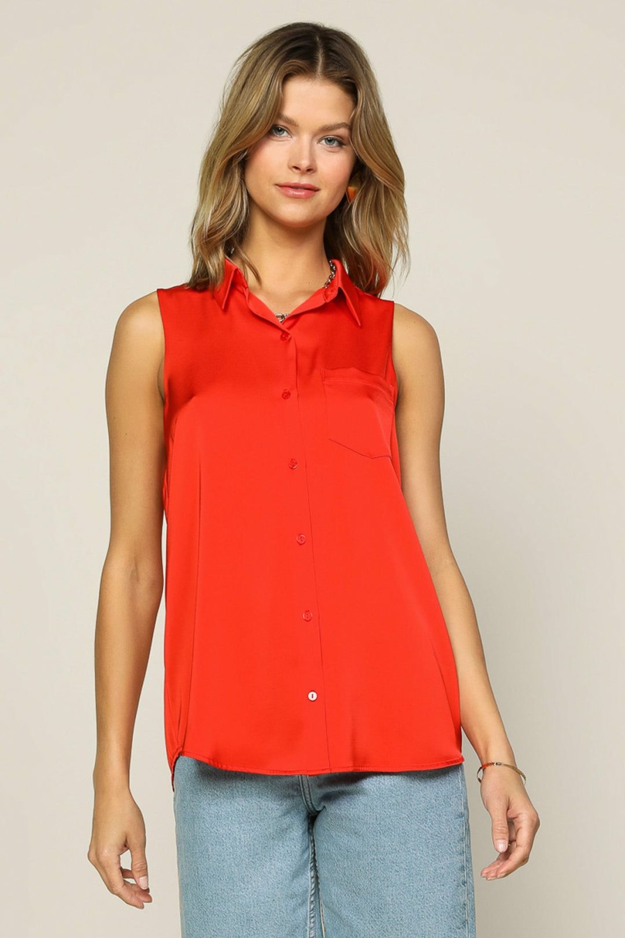 Clothing Skies Are Blue | Skies Are Blue New In Clothing Sleeveless Button Down Top Coral Red