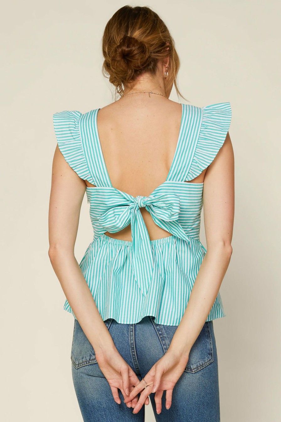 Clothing Skies Are Blue | Skies Are Blue Striped Back Tie Top Clothing Green White