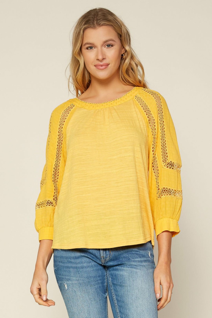 Clothing Skies Are Blue | Skies Are Blue Crochet Trim Knit Top Marigold