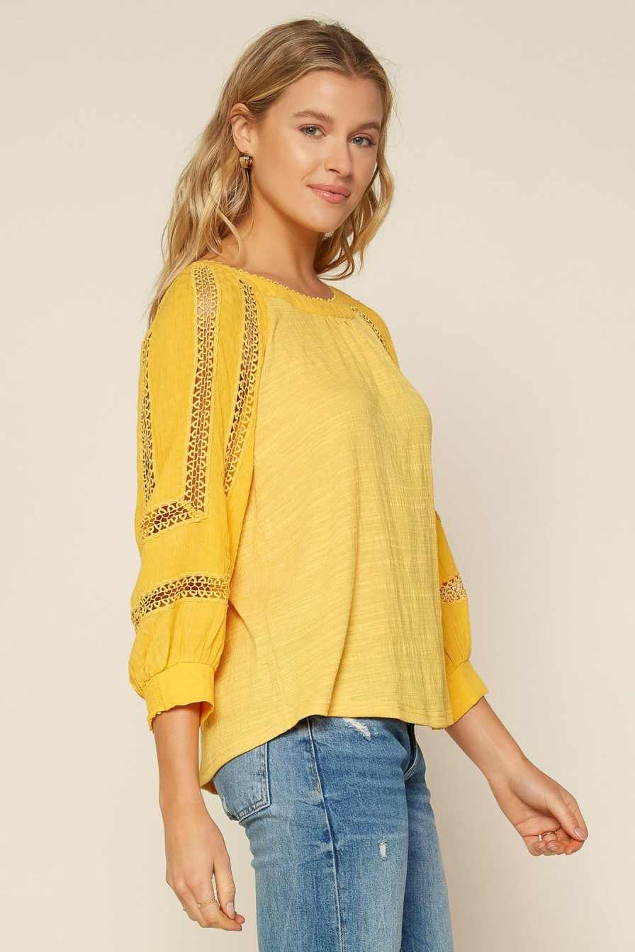 Clothing Skies Are Blue | Skies Are Blue Crochet Trim Knit Top Marigold